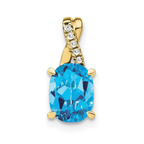 Image of 10K Yellow Gold Oval Blue Topaz and Diamond Pendant