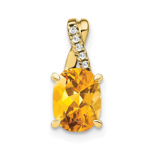 Image of 10K Yellow Gold Oval Citrine and Diamond Pendant