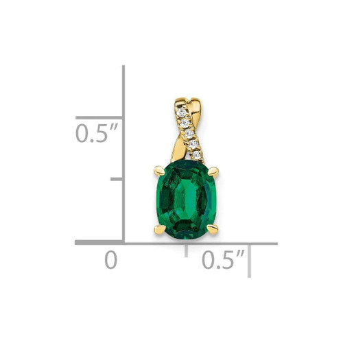 Image of 10K Yellow Gold Oval Created Emerald and Diamond Pendant