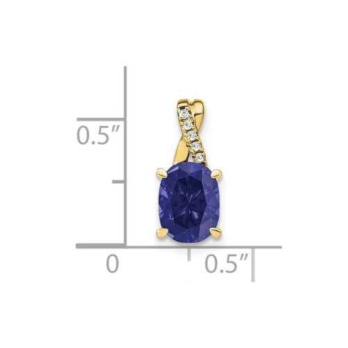 Image of 10K Yellow Gold Oval Created Sapphire and Diamond Pendant