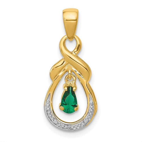 Image of 10K Yellow Gold Pear Emerald and Diamond Pendant