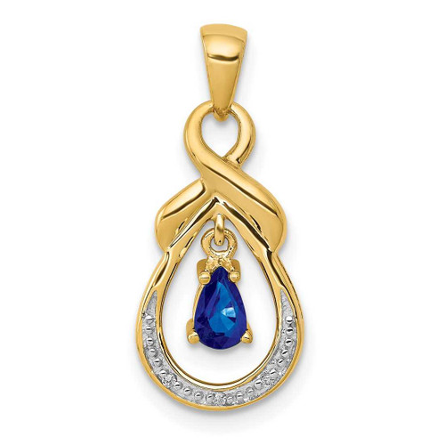 Image of 10k Yellow Gold Pear Sapphire and Diamond Dangle Pendant