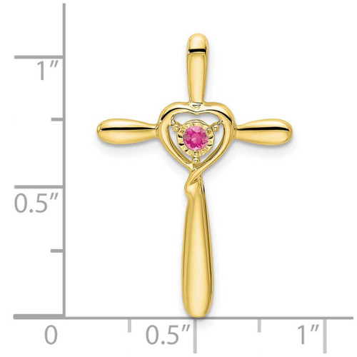 Image of 10k Yellow Gold Pink Tourmaline Cross w/ Heart Slide Pendant