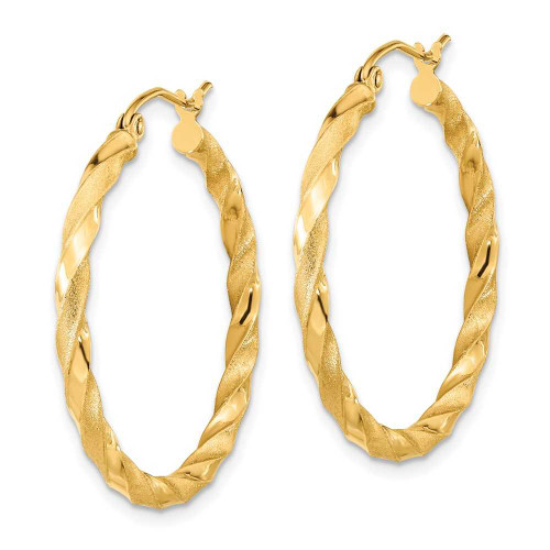 Image of 31.71mm 10k Yellow Gold Polished & Satin Twisted Hoop Earrings
