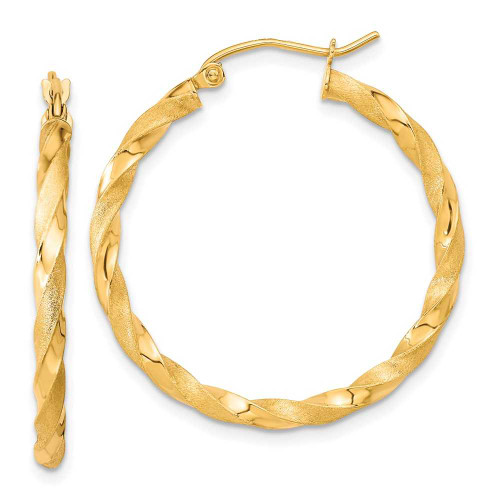 Image of 31.71mm 10k Yellow Gold Polished & Satin Twisted Hoop Earrings