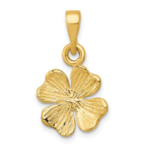 Image of 10K Yellow Gold Polished & Textured Four Leaf Clover Pendant
