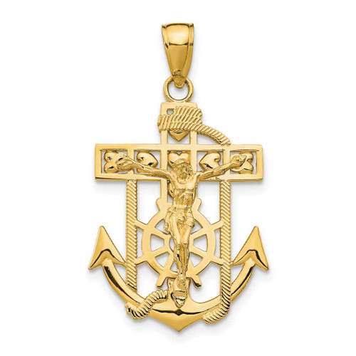 Image of 10K Yellow Gold Polished & Textured Mini Mariners Crucifix Pendant