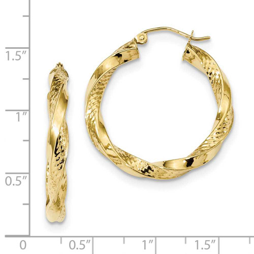 Image of 32.18mm 10k Yellow Gold Polished & Textured Twist Hoop Earrings 10TC403