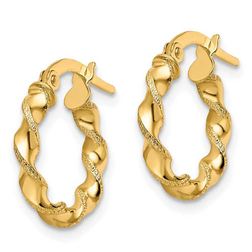 Image of 17mm 10k Yellow Gold Polished & Textured Twisted Hinged Hoop Earrings