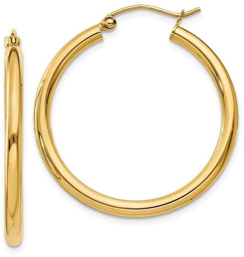 Image of 25mm 10k Yellow Gold Polished 2.5mm Tube Hoop Earrings 10T933