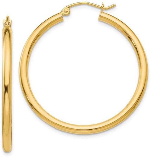 Image of 30mm 10k Yellow Gold Polished 2.5mm Tube Hoop Earrings 10T934