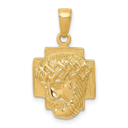 Image of 10K Yellow Gold Polished 2-D Small Jesus Head with Crown Pendant