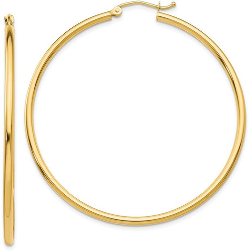 Image of 49mm 10k Yellow Gold Polished 2mm Tube Hoop Earrings 10T921