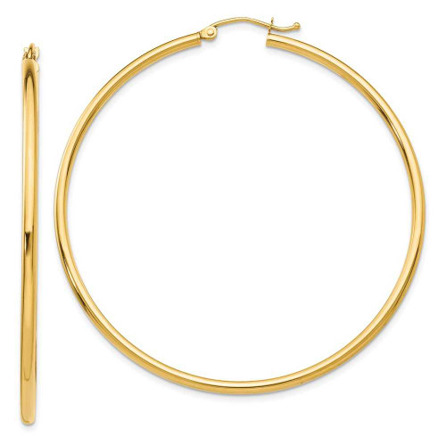 Image of 50mm 10k Yellow Gold Polished 2mm Tube Hoop Earrings 10T922