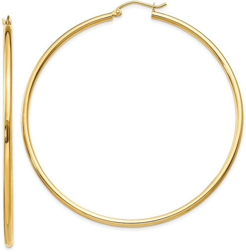 Image of 55mm 10k Yellow Gold Polished 2mm Tube Hoop Earrings 10T923