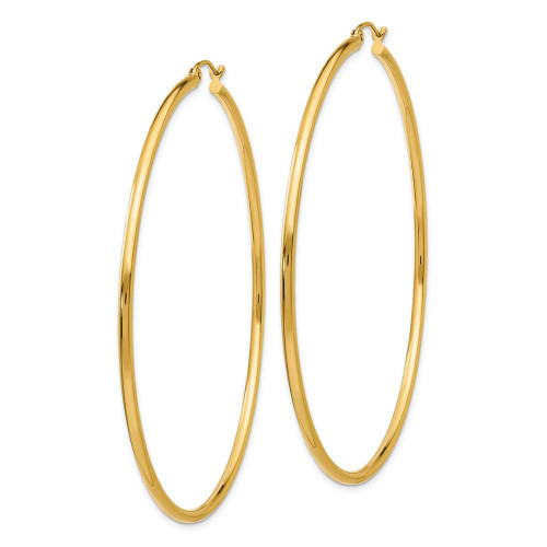 Image of 60mm 10k Yellow Gold Polished 2mm Tube Hoop Earrings 10T924