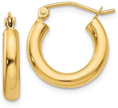 Image of 10mm 10k Yellow Gold Polished 3mm Tube Hoop Earrings 10T939