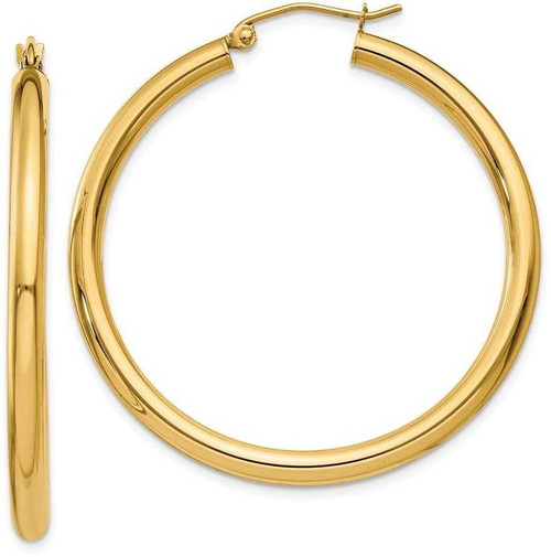 Image of 35mm 10k Yellow Gold Polished 3mm Tube Hoop Earrings 10T941