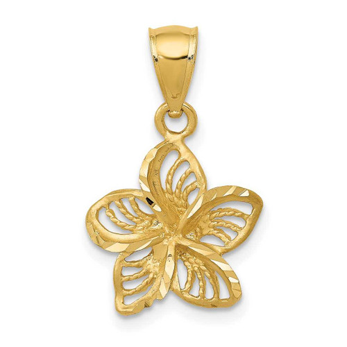 Image of 10K Yellow Gold Polished and Diamond-cut Beaded Plumeria Flower Pendant