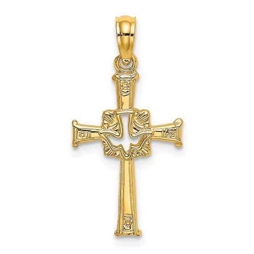 Image of 10K Yellow Gold Polished and Engraved Cross and Dove Pendant