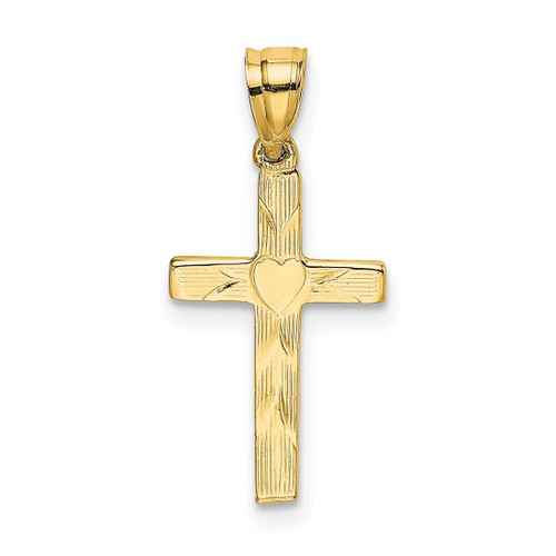 Image of 10K Yellow Gold Polished and Engraved Cross W/ Heart Center Pendant