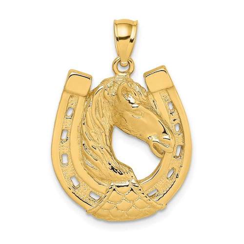 Image of 10K Yellow Gold Polished and Engraved Horse Head In Shoe Pendant