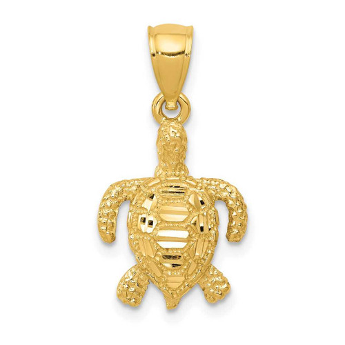 Image of 10K Yellow Gold Polished and Textured Diamond-cut Sea Turtle Pendant