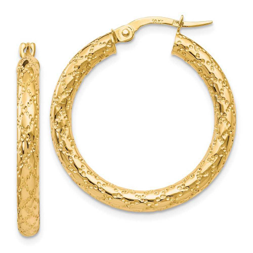 Image of 26mm 10k Yellow Gold Polished and Textured Hinged Hoop Earrings 10LE272