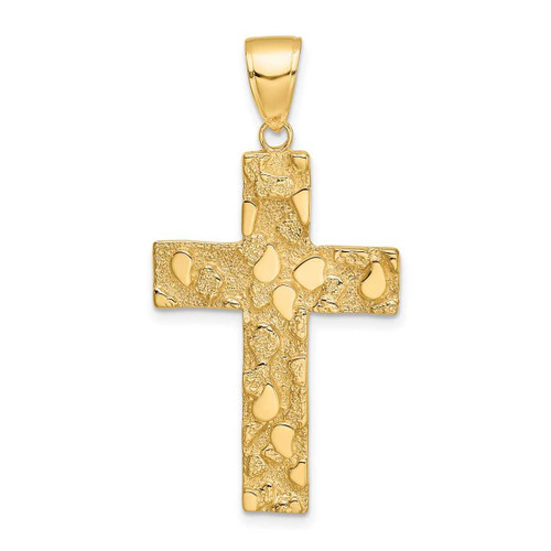 Image of 10k Yellow Gold Polished and Textured Nugget Block Style Cross Pendant