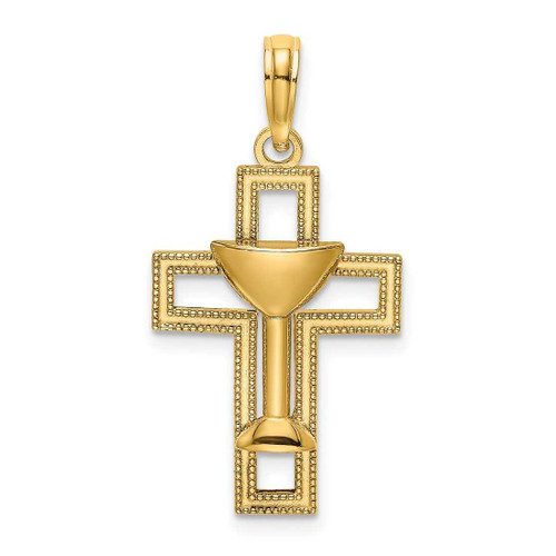 Image of 10K Yellow Gold Polished Cross W/ Communion Cup Pendant