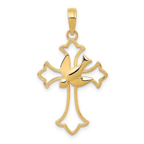 Image of 10k Yellow Gold Polished Cross w/Dove Pendant