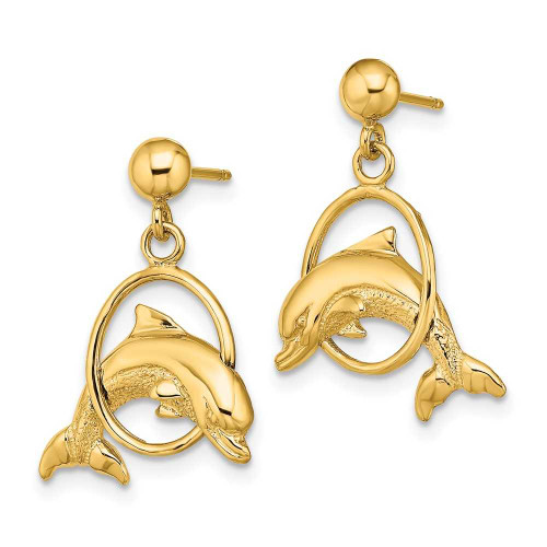 Image of 10k Yellow Gold Polished Dolphin Jumping Through Hoop Earrings