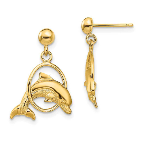 Image of 10k Yellow Gold Polished Dolphin Jumping Through Hoop Earrings