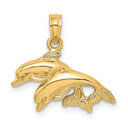 Image of 10k Yellow Gold Polished Double Dolphins Jumping Left Pendant