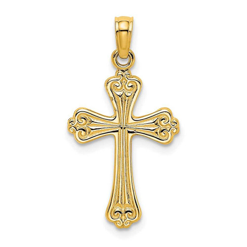 Image of 10K Yellow Gold Polished Engraved Cross Pendant
