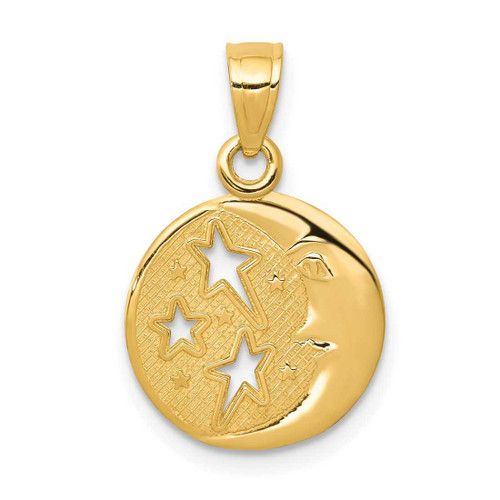 Image of 10K Yellow Gold Polished Flat-Backed Moon with Three Stars Pendant