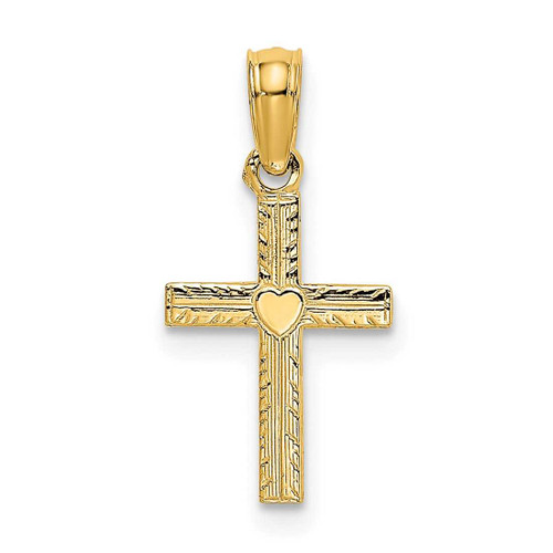 Image of 10K Yellow Gold Polished Mini Cross w/ Heart Pendant