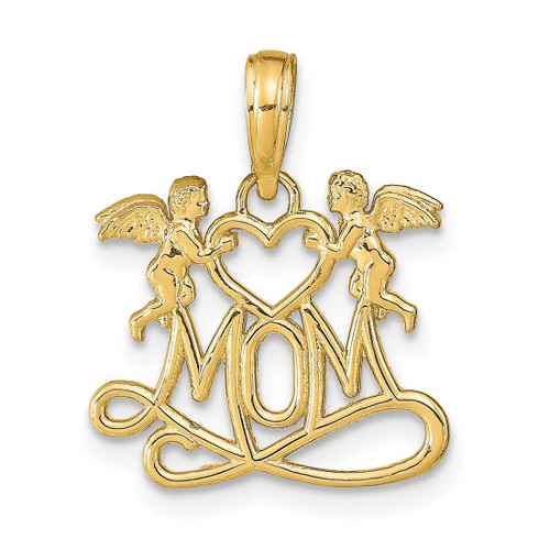 Image of 10K Yellow Gold Polished MOM w/Heart and Angels Pendant