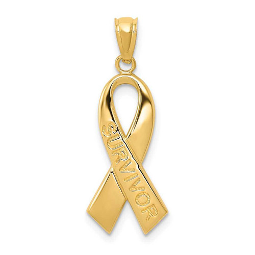 Image of 10K Yellow Gold Polished Survivor Ribbon Pendant