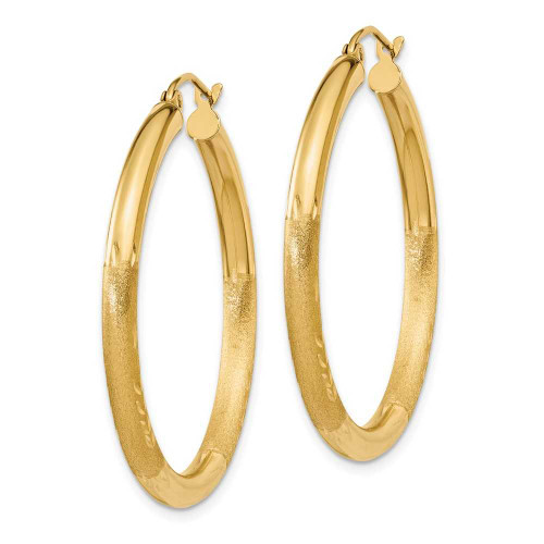 Image of 35mm 10k Yellow Gold Satin & Shiny-Cut 3mm Round Hoop Earrings 10TC287