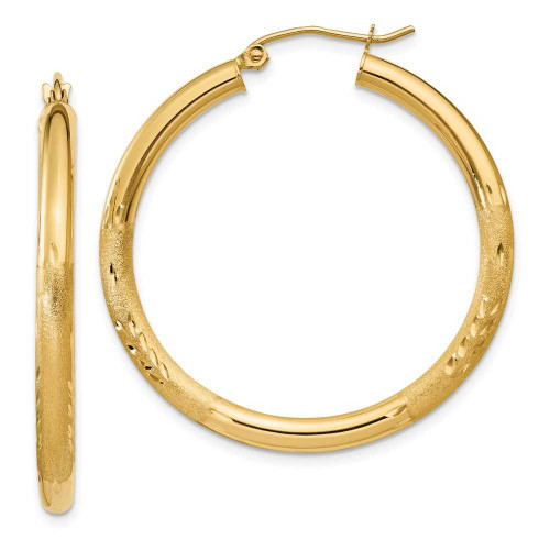 Image of 35mm 10k Yellow Gold Satin & Shiny-Cut 3mm Round Hoop Earrings 10TC287