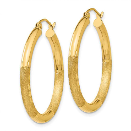 Image of 30mm 10k Yellow Gold Satin & Shiny-Cut 3mm Round Hoop Earrings 10TC288