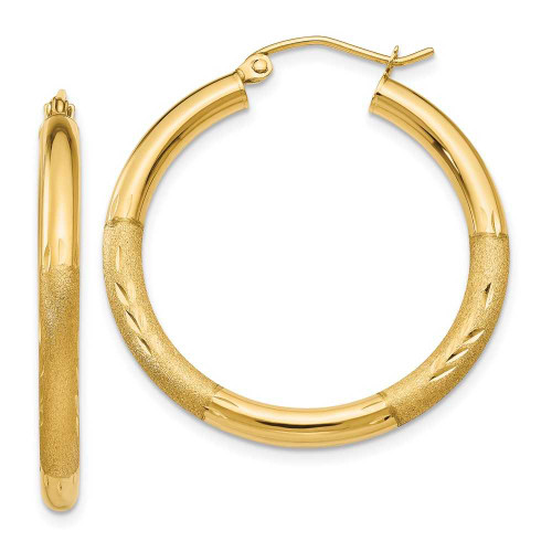 Image of 30mm 10k Yellow Gold Satin & Shiny-Cut 3mm Round Hoop Earrings 10TC288