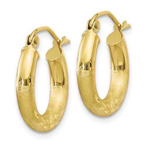 Image of 16mm 10k Yellow Gold Satin & Shiny-Cut 3mm Round Hoop Earrings 10TC291
