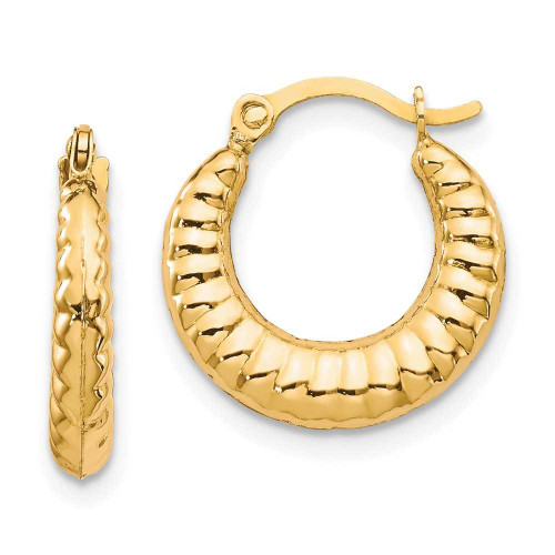 Image of 15mm 10k Yellow Gold Scalloped Hollow Hoop Earrings