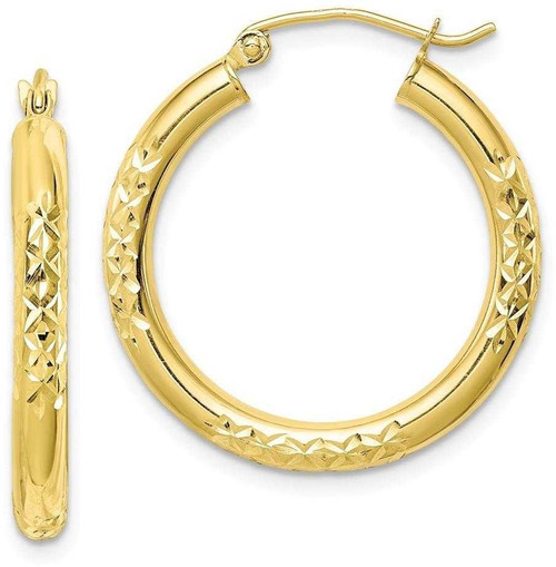 Image of 26mm 10k Yellow Gold Shiny-Cut 3x25mm Hollow Tube Hoop Earrings