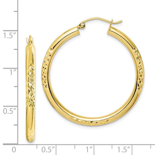 Image of 36mm 10k Yellow Gold Shiny-Cut 3x35mm Hollow Tube Hoop Earrings