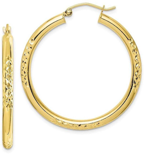 Image of 36mm 10k Yellow Gold Shiny-Cut 3x35mm Hollow Tube Hoop Earrings
