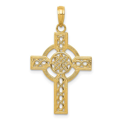 Image of 10k Yellow Gold Shiny-Cut Celtic Cross Pendant