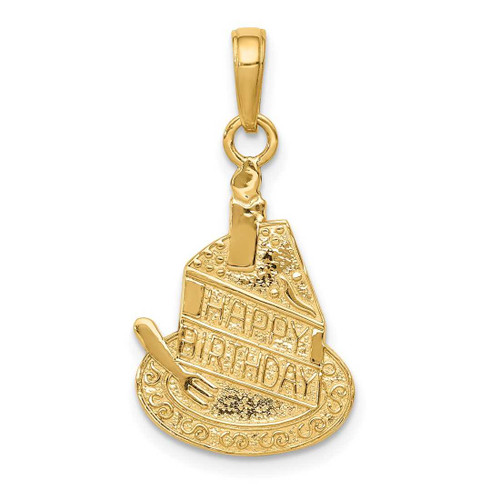 Image of 10k Yellow Gold Slice of Cake with Candle Happy Birthday Pendant